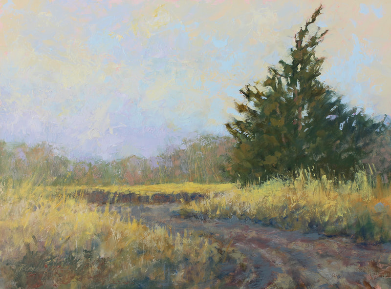 small painting, old tree, pasture, nebraska landscape