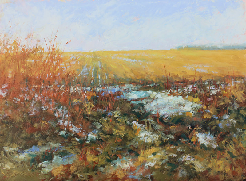 muddy field, small paintings, melting snow, spring thaw, farm, nebraska landscape