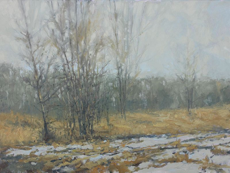 golden field with barren trees, Patricia Scarborough Artist, Nebraska Artist